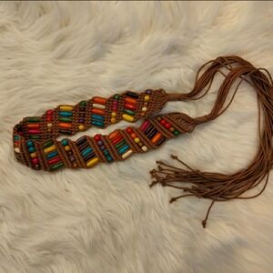 Woven bead crochet belt boho